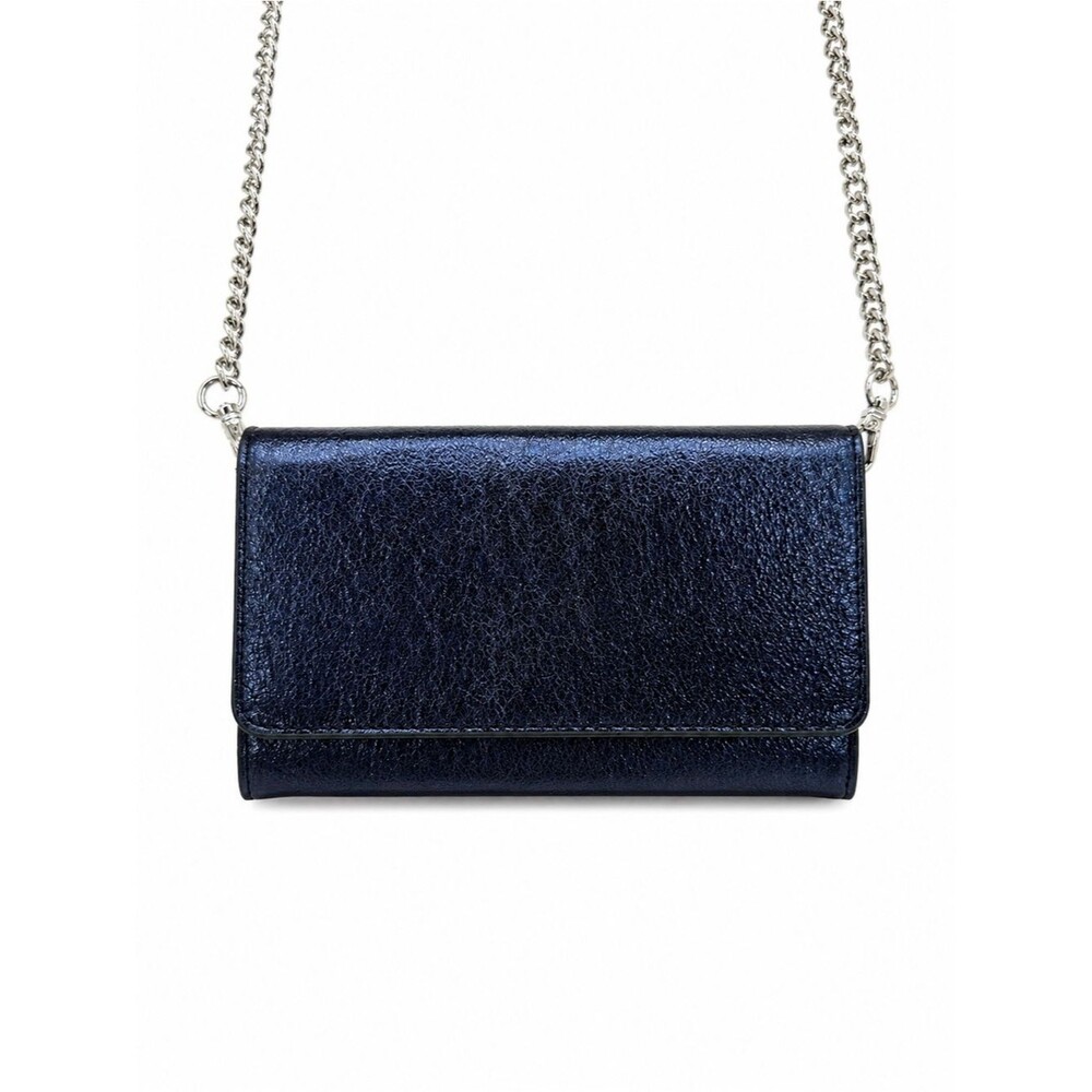 Banana Republic Blue Metallic Crossbody Purse Silver Tone Phone Holder Small